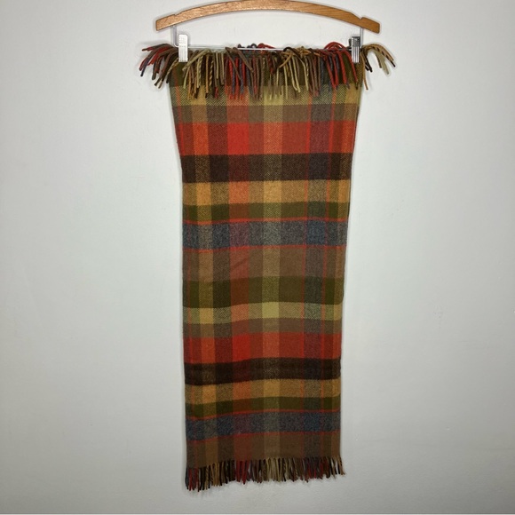 Avoca 100% wool blanket scarf fall colors plaid fringe 25” x 59” - Picture 3 of 6
